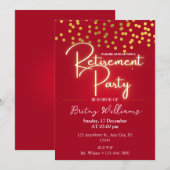 Invitations Red Gold Confetti Retraite Party (Devant / Derrière)