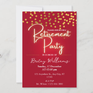 Invitations Red Gold Confetti Retraite Party