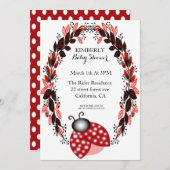 Invitations Red Ladybug Red Feuilles Baby Shower (Devant / Derrière)