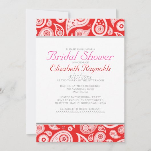 Invitations Red Paisley Bridal Shower (Devant)