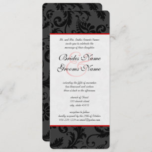 Invitations Red Pink & Black Floral Mariage damass