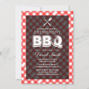 Invitations Red Plaid BBQ Retraite Party