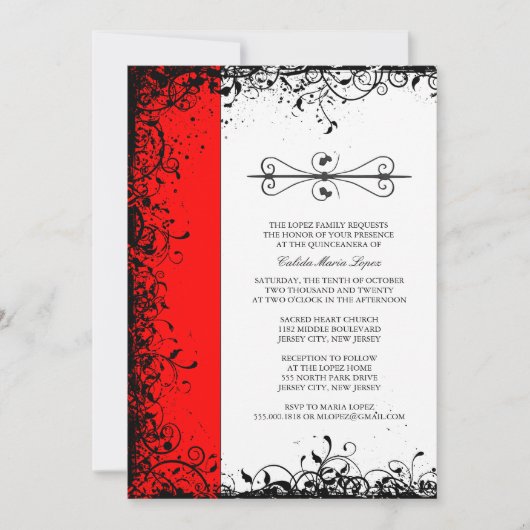 Invitations Red Quinceanera (Devant)