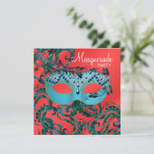 Invitations Red Turquoise Blue Masquerade Party (Debout devant)