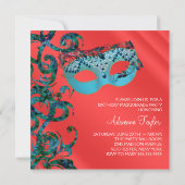 Invitations Red Turquoise Blue Masquerade Party (Dos)