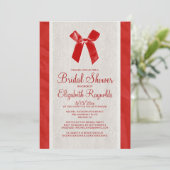 Invitations Red Vintage Bow & Linen Douche nuptial (Debout devant)