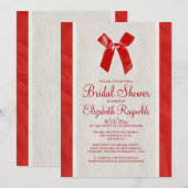 Invitations Red Vintage Bow & Linen Douche nuptial (Devant / Derrière)