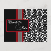 Invitations Red White Black Mariage damassé