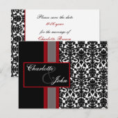 Invitations Red White Black Mariage damassé (Devant / Derrière)