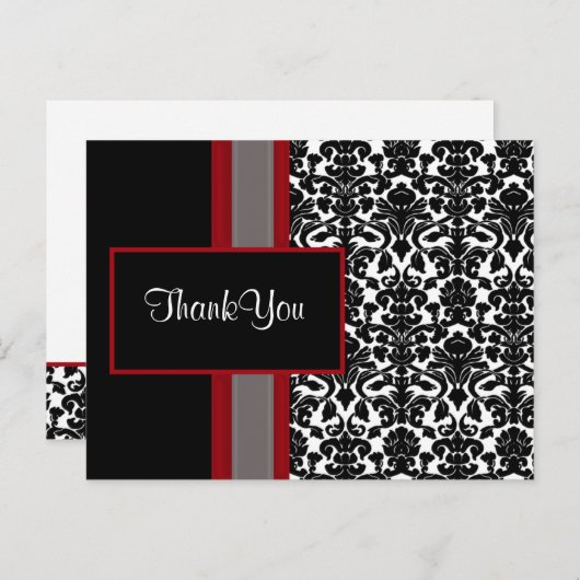 Invitations Red White Black Mariage damassé (Devant / Derrière)