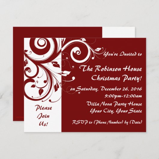 Invitations Red+White Reverse Swirl Fête (Devant / Derrière)