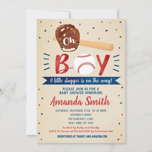 Invitations Retro Baseball Baby Shower (Devant)