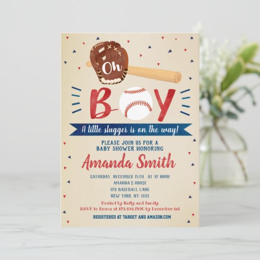 Invitations Retro Baseball Baby Shower (Debout devant)