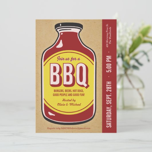 Invitations rétro BBQ Sauce Party (Debout devant)