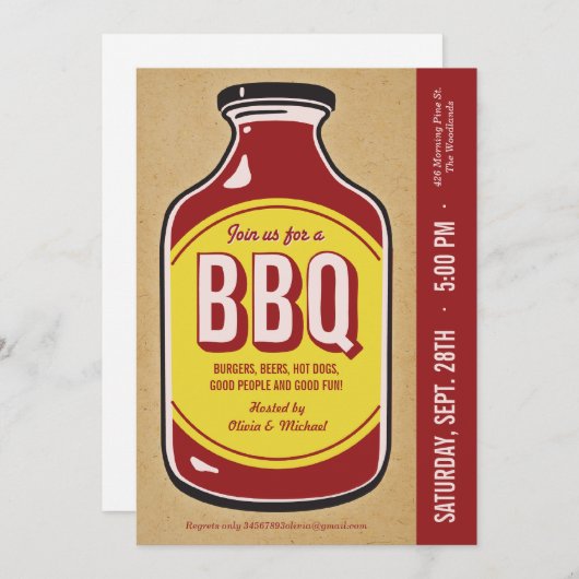 Invitations rétro BBQ Sauce Party (Devant / Derrière)
