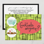 Invitations Retro Cocktail Party (Devant / Derrière)