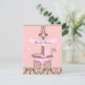 INVITATIONS RETRO DAMASSÉE BÉBÉ FILLE SHOWER (Debout devant)