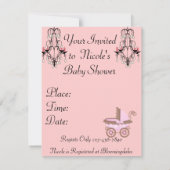 INVITATIONS RETRO DAMASSÉE BÉBÉ FILLE SHOWER (Dos)