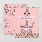 INVITATIONS RETRO DAMASSÉE BÉBÉ FILLE SHOWER (Devant / Derrière)