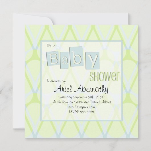 Invitations Retro Drop Baby Shower - Blue & Green (Devant)
