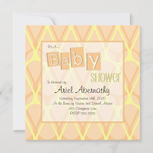 Invitations Retro Drop Baby Shower - Orange (Devant)