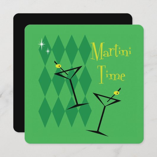 Invitations Retro Martini Cocktail Party (Devant / Derrière)