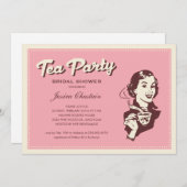 Invitations Retro Pink Tea Party (Devant / Derrière)