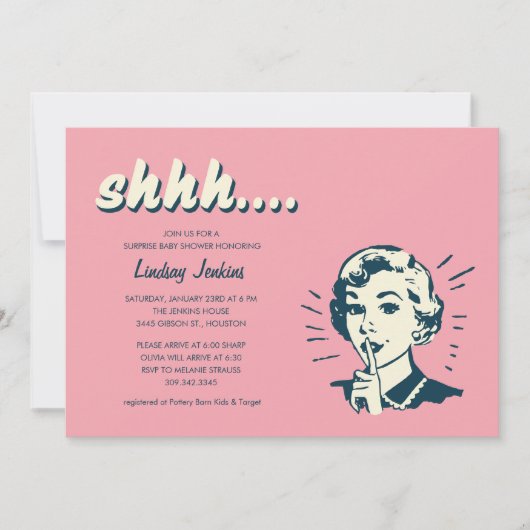 Invitations rétro Surprise Shower ou Party (Devant)