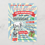 Invitations Retro White Elephant Christmas Party<br><div class="desc">Super Fun Christmas Gift Échange d'invitations à la fête avec Vieux Père Noël et Eléphant clip art avec de superbes graphiques et des polices sur un arrière - plan sunburst fait dans un style poster. Les deux côtés décorés pour votre cool et hanche White Elephant Christmas Fête.</div>