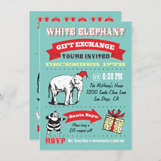 Invitations Retro White Elephant Christmas Party (Devant / Derrière)