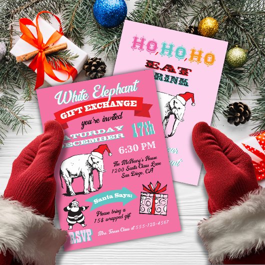 Invitations Retro White Elephant Christmas Party