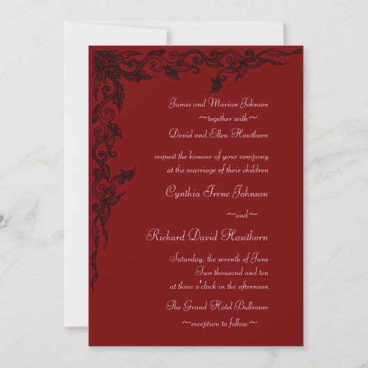 Invitations riches de mariage de rouge cramoisi (Devant)