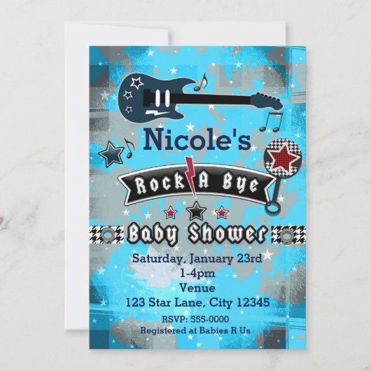 Invitations Rock A Bye Baby shower Star (Devant)
