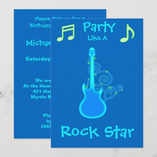Invitations Rock Star Party (Devant / Derrière)