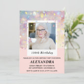 Invitations rose 100e anniversaire Confetti Photo (Debout devant)