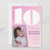 Invitations rose 10e anniversaire Purple Retro Pho (Devant)