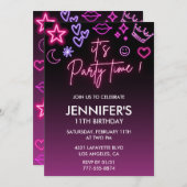 Invitations rose 11e anniversaire pour ses enfants (Devant / Derrière)