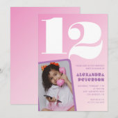 Invitations rose 12e anniversaire Girl Retro Photo (Devant / Derrière)