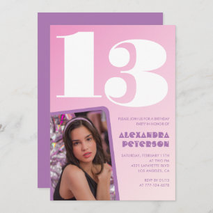 Invitations rose 13e anniversaire Girl Retro Photo