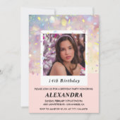 Invitations rose 14e anniversaire Confetti Photo (Devant)