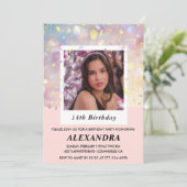 Invitations rose 14e anniversaire Confetti Photo (Debout devant)