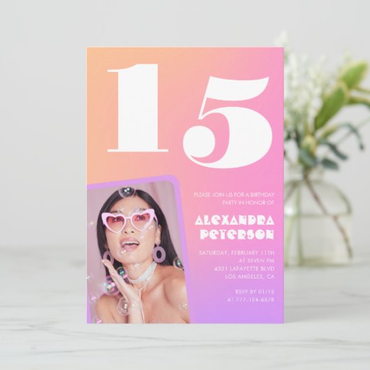 Invitations rose 15e anniversaire pour sa Retro Ph (Debout devant)