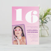 Invitations rose 16e anniversaire Retro Photo (Debout devant)