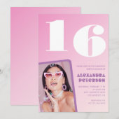 Invitations rose 16e anniversaire Retro Photo (Devant / Derrière)