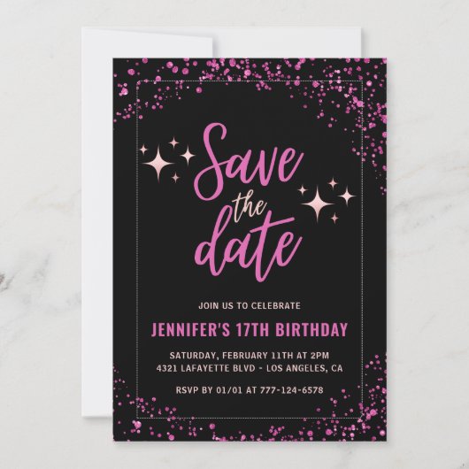 Invitations rose 17e anniversaire Save the date Gl (Devant)