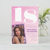 Invitations rose 18e anniversaire Retro Photo (Debout devant)
