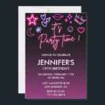 Invitations rose 19e anniversaire pour son Neon mo<br><div class="desc">Invitations rose 19e anniversaire pour son moderne Neon Light</div>