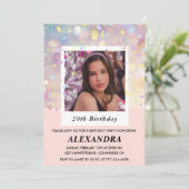 Invitations rose 20e anniversaire Confetti Photo (Debout devant)