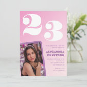 Invitations rose 23e anniversaire Retro Photo (Debout devant)