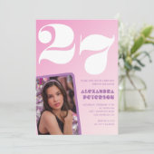 Invitations rose 27e anniversaire Retro Photo (Debout devant)